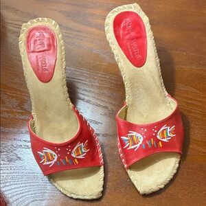 Paloma Barceló Red Hand-Painted Leather Slide Mules 11